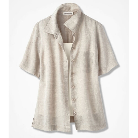 COLDWATER CREEK 100% LINEN WOMENS CAMP SHIRT, Sunwashed color, PXL - Picture 7 of 7